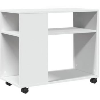 Mesa auxiliar con ruedas de madera ingeniería blanca 70x35x60 cm