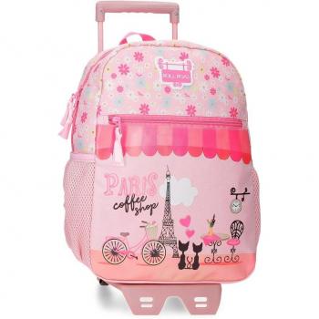 Mochila Roll Road Coffee Shop 33cm con carro para niña.