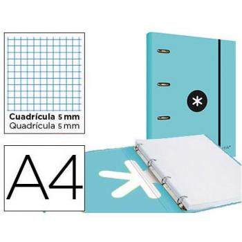 Carpeta Liderpapel Antartik A4 Forrada con 4 Anillas de 40mm y Recambio Cuadriculado de 5mm, Cierre Elástico - Color Verde Menta