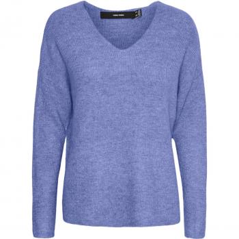 Vero Moda Jersey de mujer básico con escote pico, color jacaranda, diseño crew neck