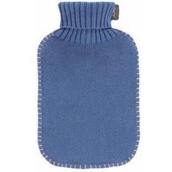 Bolsa de agua caliente 2L con funda de punto de cuello alto en azul