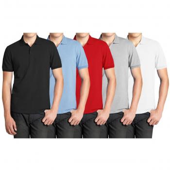 Men's Short-Sleeve Pique Polo Shirt (5-Pack) - MPK-2000 - BK-HG-LB-RD-WH - S