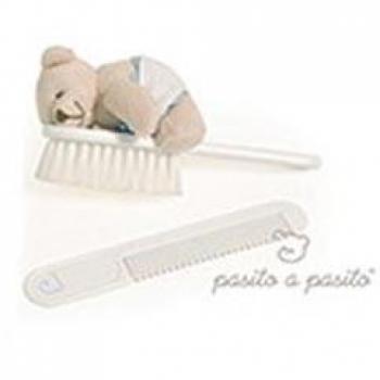 Pasitto a Pasito - Set Pasito a Pasito: Cepillo + Peine Oso pañal serigrafiado rosa