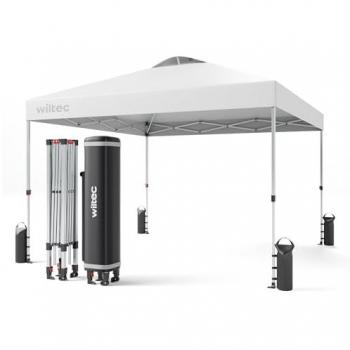 Carpa de Jardín Plegable Blanca con Ruedas 3 x 3 m Pop Up Gazebo para Fiesta Exterior