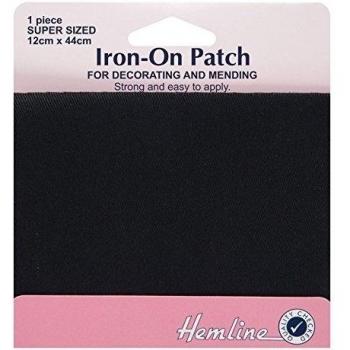 Hemline h690l/BLK | Patch y mayor: de hierro-kit para reparar tejidos | 12 x 44 cm