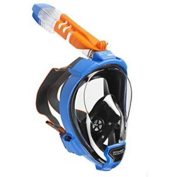 Ocean Reef Máscara de Snorkel Facial Aria QR+ - Visión Acuática de 180 Grados - Color Azul - Talla M/L