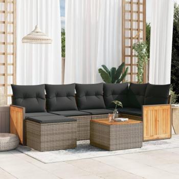 7-Piece Grey Poly Rattan Garden Sofa Set with Cushions