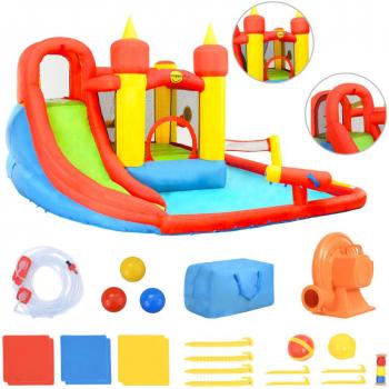 Happy Hop - Castillo hinchable acuático con tobogán y piscina 410x385x220 cm Multicolor