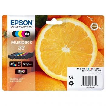 Epson 33 Claria Premium Ink Multipack, C13T33374021, 5 Colores (Negro, Cian, Magenta, Amarillo), para XP-530/XP-630/XP-635/XP-