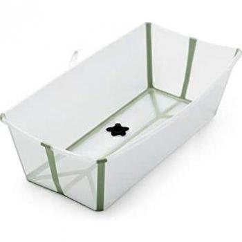 STOKKE® Flexi Bath® XL - Bañera grande para bebés, niños pequeños y niños, extremadamente ligera y plegable, color: XL transparente verde