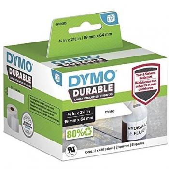 Dymo LW 2x Rollo de 450 Etiquetas Industriales 19x64mm Blanco, etiqueta de código de barras negro sobre blanco 19x64mm