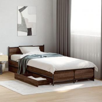 Cama con cajones de madera de ingeniería marrón roble 100x200 cm, madera multicapa