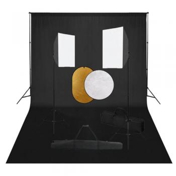 Kit de Estudio Fotográfico con 2 Focos Softbox, Fondo y Reflector