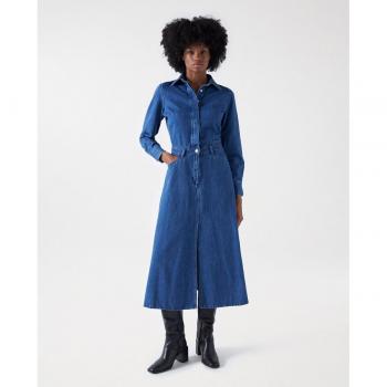 Vestido largo de denim sin mangas con botones