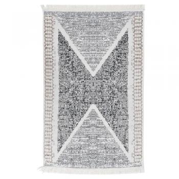 Alfombra de algodón negra y gris vidaXL, dimensiones 120 x 180 cm y 160 x 230 cm, tipo alfombra de área, ideal para sala de estar, dormitorio, habitación y salón