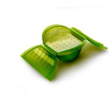 Lékué Estuche Vapor Hondo con Bandeja 3-4 pers, Silicona Platino, Verde, 1000 ml