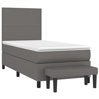 Cama box spring con colchón de cuero sintético gris 90x200 cm