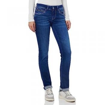 Pepe Jeans Vaquero recto de mujer tiro medio con cremallera en quinto bolsillo New Brooke azul 28W / 30L