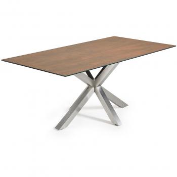 Kave home mesa new argo 200x100 inox mat porcelnico iron corten