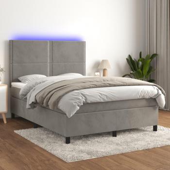Colchón box spring de muelles y terciopelo LED gris claro 140x200 cm
