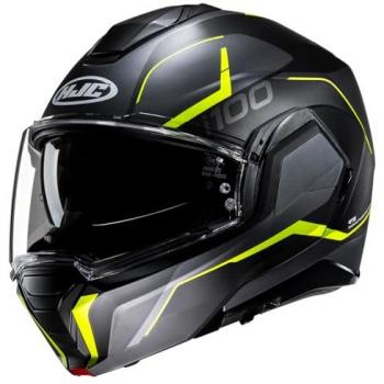 HJC Casco Modular I100 Lorix Doble Homologación Policarbonato Ventilación ACS - Negro Gris Amarillo (S)