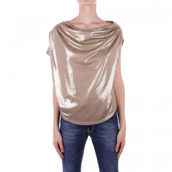 Beige Metallic Pleated Short Sleeve Women's Blouse by Lauren Ralph Lauren
