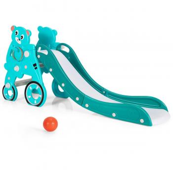 Kids' 4-in-1 Plastic Folding Slide Playset with Ring Toss & Ball - Green