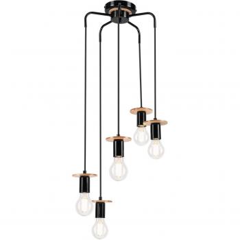 Lámpara Colgante Yorik de 5 Luces Negro/Madera Clara