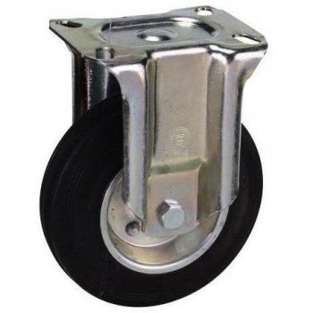 Rueda Industrial de Alta Calidad con Soporte Fijo de Goma Negra de 160 mm