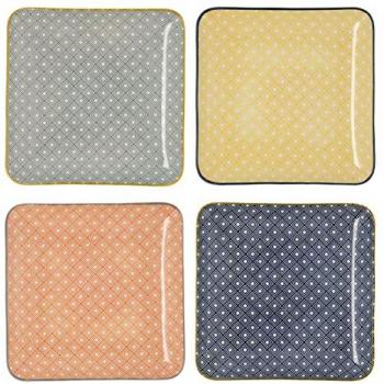 Bandeja Cuadrada de Porcelana Quid Pippa 21x21cm Amarillo Decorado con Brillo Excepcional, Colores Vibrantes, Diseñado en España, Gran Durabilidad y Resistencia para el Uso Diario