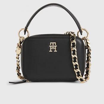 Tommy Hilfiger Elegant Black Chain Strap Handbag, Women's Handbag, Black, Size: ONE SIZE, Zip Closure