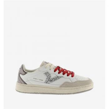 Zapatillas de piel para mujer Victoria Smash con logotipo de glitter y trasera metalizada, color blanco
