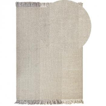 Alfombra Gris de Lana y Algodón 160 x 230 cm Tejida a Mano con Flecos