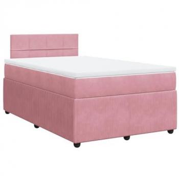 Cama box spring con colchón de muelles en terciopelo rosa 120x200 cm