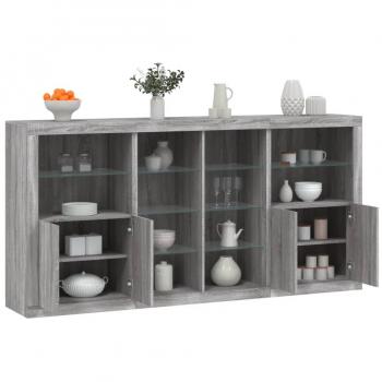 Aparador con luces LED gris Sonoma 202x37x100 cm - Mueble de Almacenaje de Salón, Buffet para salón, Armario Auxiliar, Armario de Almacenamiento