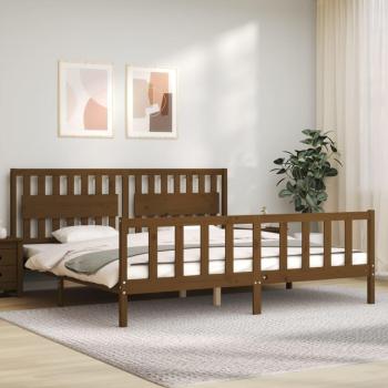 Estructura de cama y cabecero de madera maciza marrón miel 200x200 cm