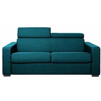 Sofá Convertible 3 Plazas con Reposacabezas Ajustables en Tecido Azul Petróleo y Colchón de 12 cm NORO