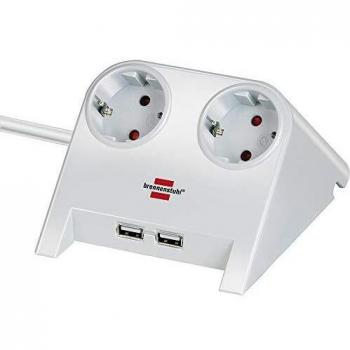Base Múltiple Brennenstuhl 1153520222 con 2 Salidas AC y 2 Puertos USB, Cable de 1.8m, para Uso Interior - Color Blanco Brillante