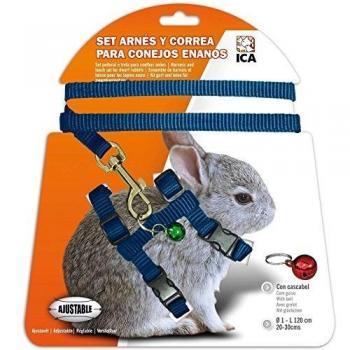 ICA DA1022 Set de Arnés y Correa para Conejos Enanos, Azul