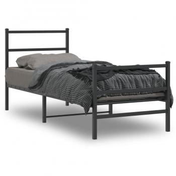 Estructura de Cama con Cabecero y Pediera de Metal Negro 80x200 cm