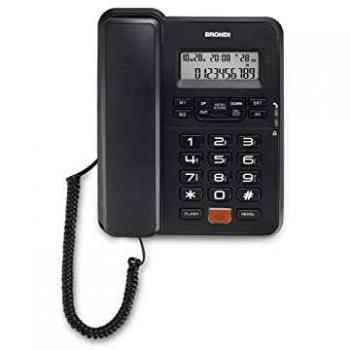 Teléfono Fijo Brondi Office Desk Negro con Display LCD, Identificador de Llamadas y Manos Libres