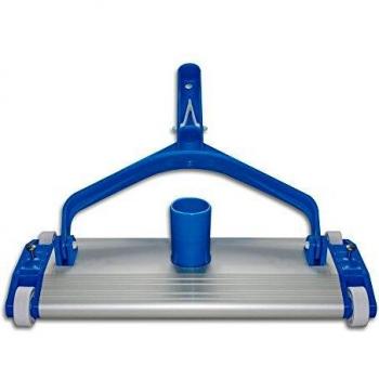 Productos QP 500340C Limpiafondos Metálico, Limpiador Manual de Piscinas, Cepillo de Nylon, 4 Ruedas Fijación Clip, Ancho: 335 mm, Azul