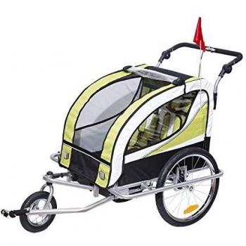 HOMCOM Remolque para Bicicleta tipo Carro con Barra de Paseo para Niños de 2 Plazas con Rueda Delantera Giratoria 360° y Asiento Acolchado Carga Máx. 40kg
