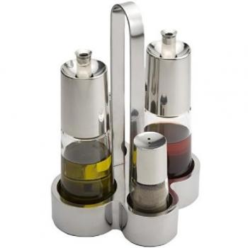Bella BRA - Set de Vinagrera y Aceitera, 4 Piezas, Fabricadas en Acero Inoxidable 18/10 y Vidrio