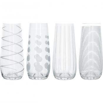 Mikasa - Juego de 4 copas de cóctel, 290 ml, cristal transparente con detalles plateados