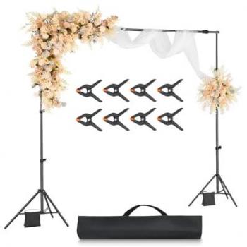 VEVOR Adjustable 7 x 10 ft Portable Backdrop Stand Kit with 3 Crossbars, Heavy Duty Support for Weddings and Photography Studios