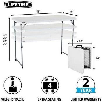 LIFETIME 4428 Mesa Plegable Multiusos Altura Regulable, Blanco, 121,9x61x91,4 cm