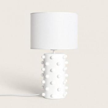 Lámpara de Mesa Bally de Resina y Tela Blanca para Decoración de Salón, Habitación y Dormitorio