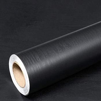 Hode Papel Adhesivo para Muebles Negro Grano de Madera 45cm X 200cm Vinilo para Muebles Cocina Impermeable Papel Pintado Decorativa Gabinete Mesa Armario Pared