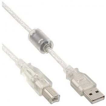 Cable USB 2.0 A a B Transparente 0,3 m con Ferritkern
